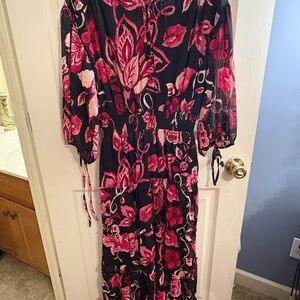 Black Floral Maxi Dress with Pink Blooms